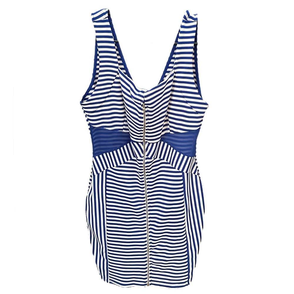 Love Republic Blue & White Striped Bodycon Dress Mesh Waist Zip Front Chic EUC - Picture 3 of 8